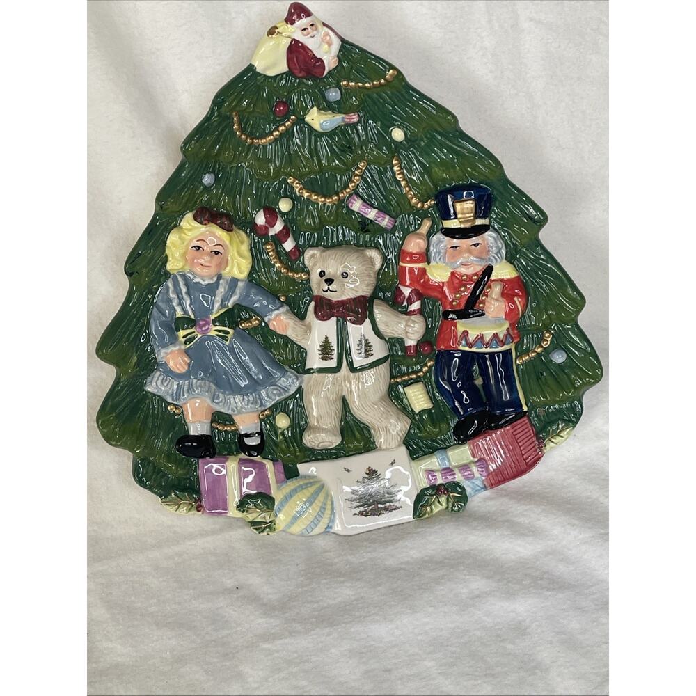 SPODE “Toys Around the Tree” 3D Hand Painted Cookie Plate. NEW. Never Used.
